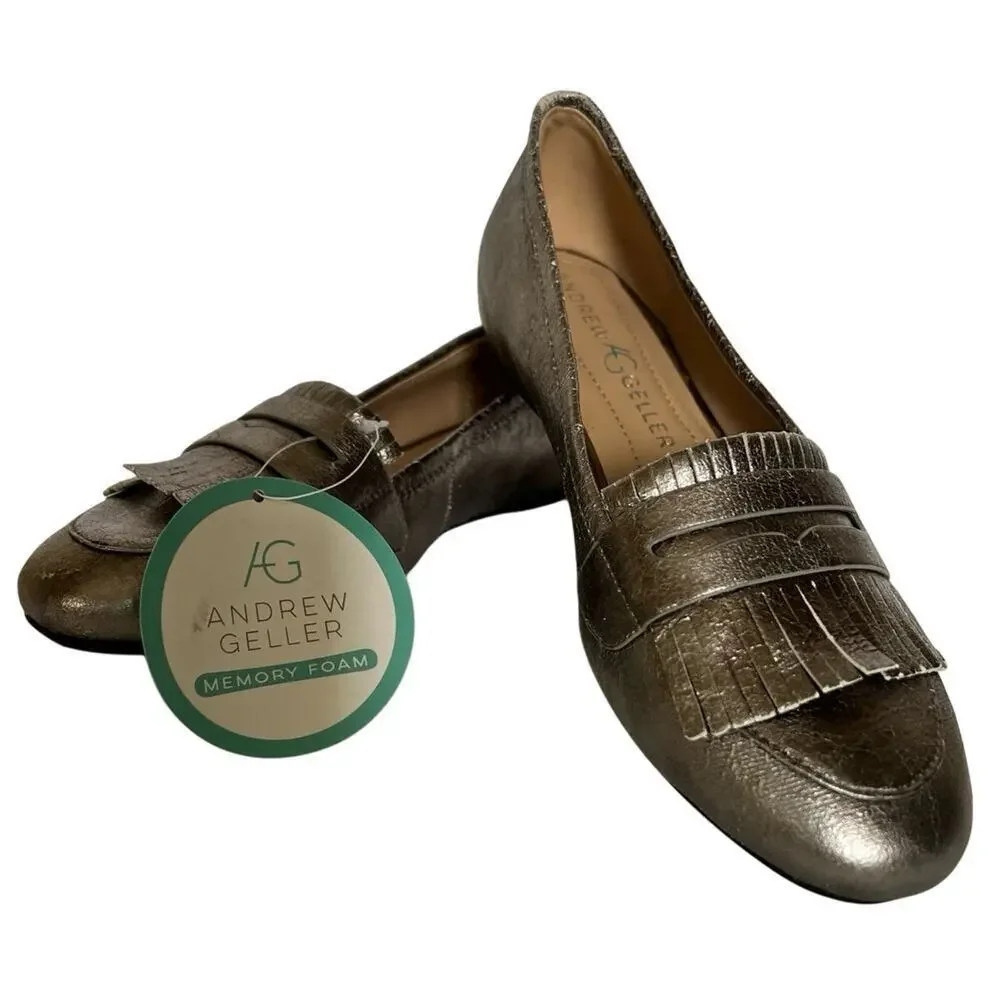 New-ANDREW GELLER Posy women's loafers size 6M, silver